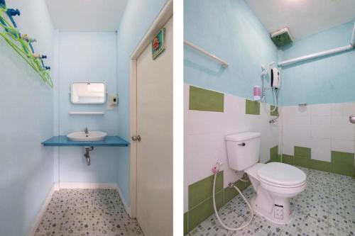- deux photos d'une salle de bains avec toilettes et lavabo dans l'établissement OYO 1133 Koh Chang Baantalay Resort, à Ko Chang