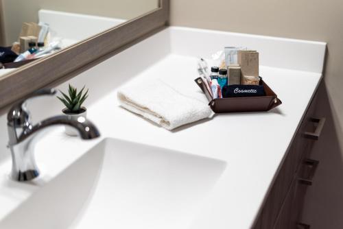 encimera con lavabo y toalla en Sable 306 - One Bedroom, en Minneapolis