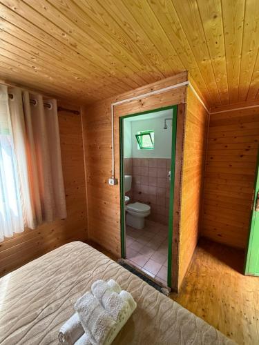 a bedroom with a bed and a toilet in a room at Bujtina ZEMRA TRADITES in Theth