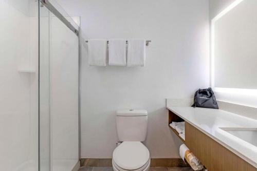 a bathroom with a toilet and a shower and a sink at Best Western Galt Inn in Galt