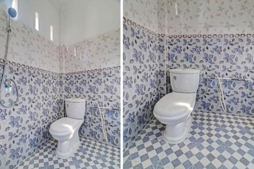 two pictures of a bathroom with a toilet in it at Hotel O Al-razzaq Guest House in Jambi
