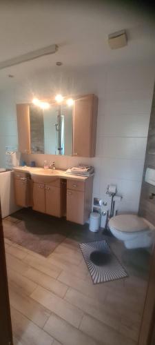 a bathroom with a sink and a mirror at Pension Kaden in Dresden