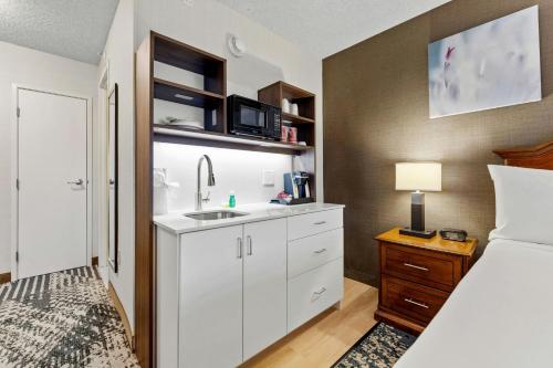 a bathroom with a sink and a bedroom with a bed at Delta Hotels by Marriott Mount Pleasant in Racine