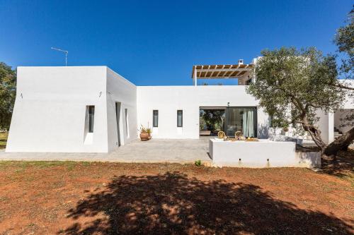 a white house with a tree in front of it at Villa Libe by Perle di Puglia in Specchiolla 