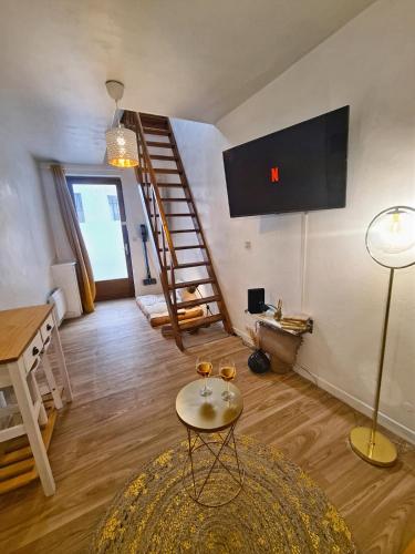 TV a/nebo společenská místnost v ubytování Le Farceur, Cosy duplex dans le centre historique