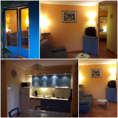 - deux photos d'une cuisine et d'un salon dans l'établissement Provence, Uzès, Gaujac maisonnette 6-7 personnes dans résidence, à Gaujac