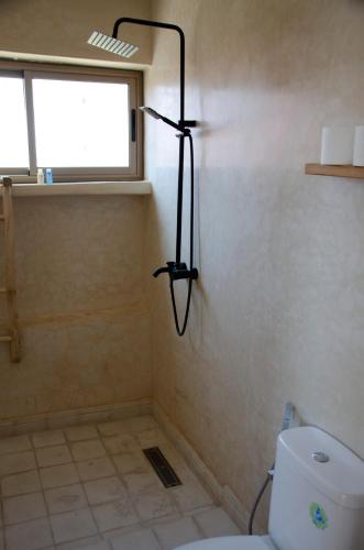 a shower in a bathroom with a toilet and a window at SurfAppart Morocco in Tamraght Ouzdar