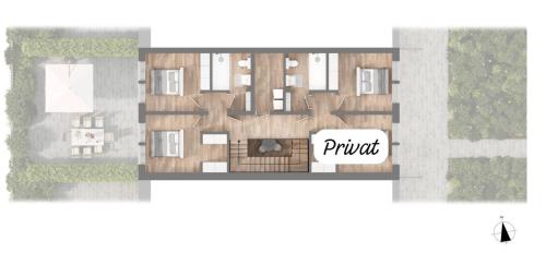 a floor plan of a building with a rendering at Landhaus Jarnitz in Ralswiek