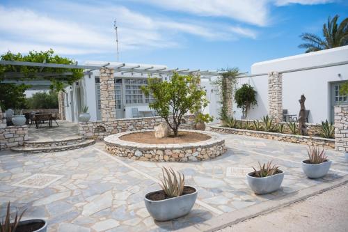 a patio with plants and a building at Navi B2 Brand New 2b/d studio in Naousa in Kampos Paros