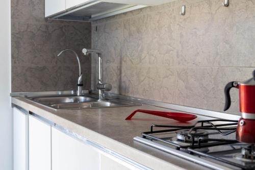 een aanrecht met een wastafel en een fornuis bij Estate By Case al Lago in Desenzano del Garda