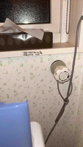 a bathroom with a toilet with a light on the wall at 日本家庭風一軒家 いずみ in Sendai