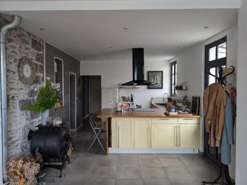 - une cuisine avec un comptoir et un évier dans l'établissement La petite Rêverie, à Pornic