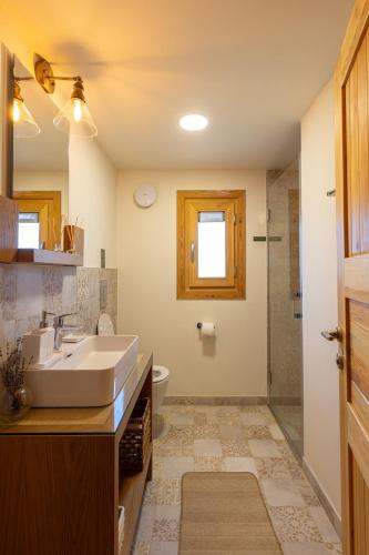 a bathroom with a sink and a toilet at Ida Trio in Edremit