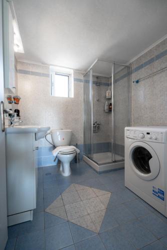 a bathroom with a toilet sink and a washing machine at Villa PAPADATES NEFELI in Barbaliáki