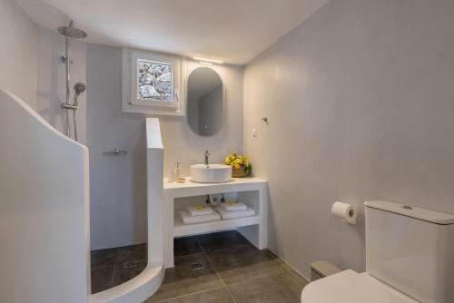 a bathroom with a sink and a toilet at Elia Syros in Vari