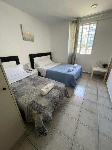 a bedroom with two beds and a window at MHrosa in Valencia