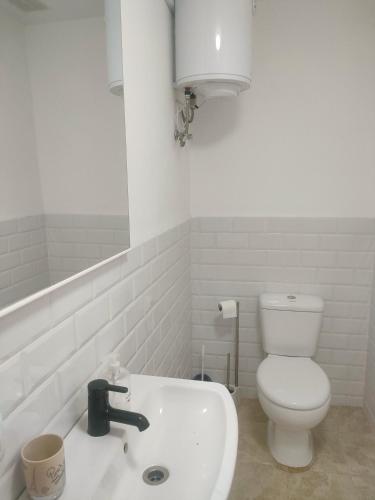 a white bathroom with a toilet and a sink at Alba 2 apartamento y Alba 3 habitación con baño in Puerto del Rosario