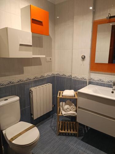 a bathroom with a toilet and a sink at Apartamento San Pelayo, LA PICUDA in San Vicente de la Sonsierra
