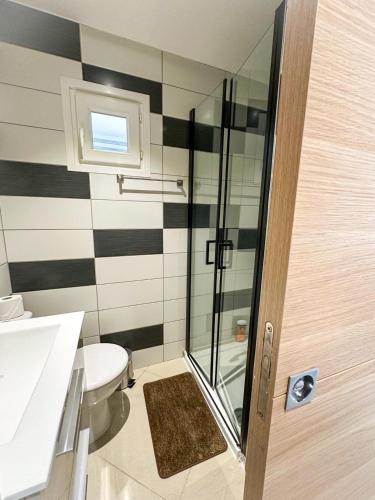 une salle de bain avec douche et toilettes dans l'établissement MikeS Amboise, à Amboise