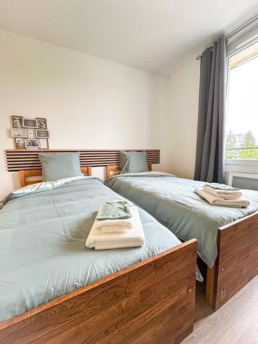 deux lits côte à côte dans une chambre dans l'établissement MikeS Amboise, à Amboise