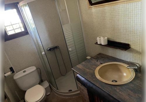 a bathroom with a sink and a toilet and a shower at EL PUEBLO -venga al pueblo- pequeña in Calañas