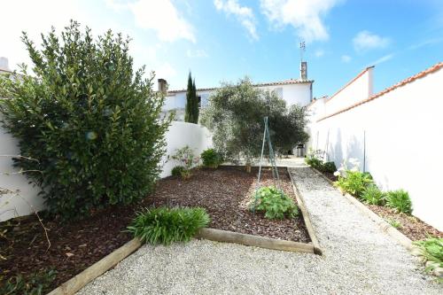 un jardin avec des plantes et un bâtiment dans l'établissement 206 L'Écolière Renovated House, à Ars-en-Ré