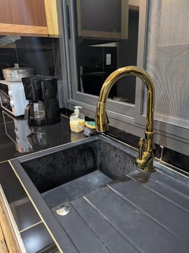 a kitchen sink with a gold faucet at Villa Hawa, Décor unique & Piscine in Somone