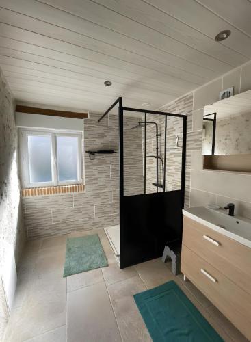 une salle de bain avec douche et lavabo dans l'établissement Gîte La Petite Maison, à Huisseau-sur-Cosson