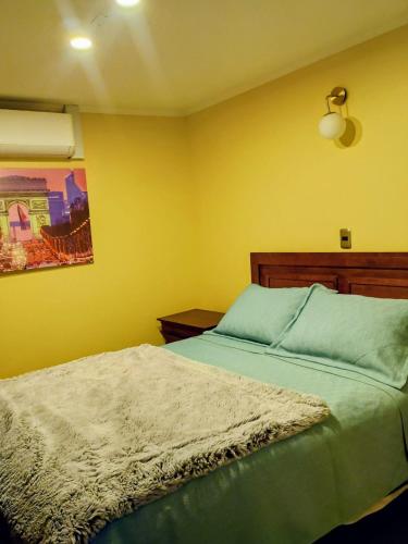 a bedroom with a bed and a painting on the wall at HOSTAL PARIS TALCA in Talca