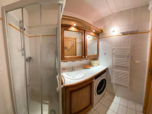 a small bathroom with a sink and a shower at Appartement lumineux 8 pers avec piscine et parking près des pistes à Villard-sur-Doron - FR-1-293-363 in Villard-sur-Doron