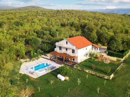 an aerial view of a house with a swimming pool at Villa Violet in Grude