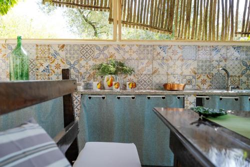 a kitchen with a sink and a counter top at Villa Mimì between Sorrento and Positano in Massa Lubrense