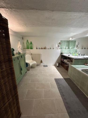 une grande cuisine avec évier et comptoir dans l'établissement Appartement Loft centre ville, à Puteaux