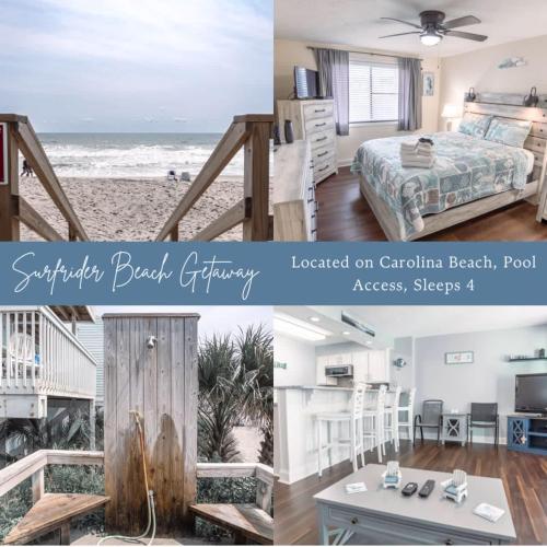 a collage of photos of a beach house at Surfrider Beach Getaway in Kure Beach