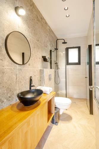 a bathroom with a sink and a toilet and a mirror at Villa for families with a private pool in Daliyat El Carmel in Dāliyat el Karmil