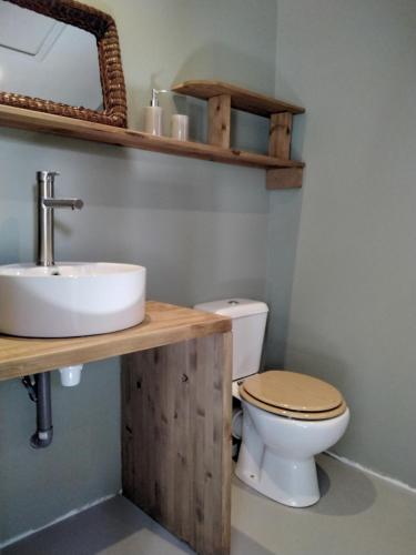 a bathroom with a toilet and a sink at Charmant Studio climatisé 200m Voie verte, 500m des commerces in Ruoms