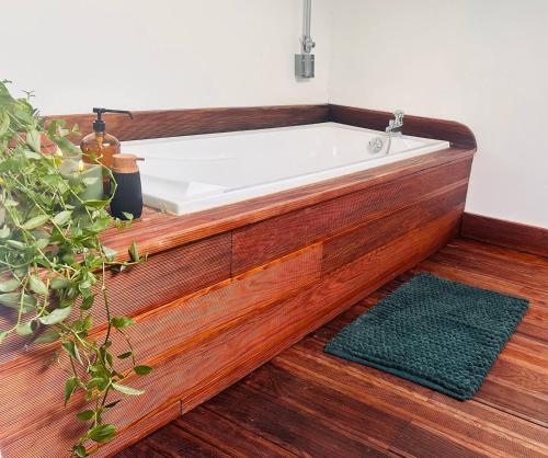 La salle de bains est pourvue d'une baignoire et d'un lavabo. dans l'établissement Le Loft Troyes, à Troyes