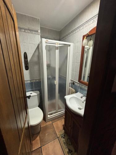 a bathroom with a shower and a toilet and a sink at Habitación con baño privado in Mijas