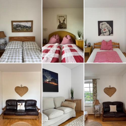 a collage of four pictures of a bedroom at Weinbeisser - Wirt in Freinberg in Freinberg