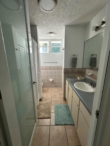 a bathroom with a sink and a mirror at Large 1 Bedroom Apt with 2 balconies and Pool in Isabela