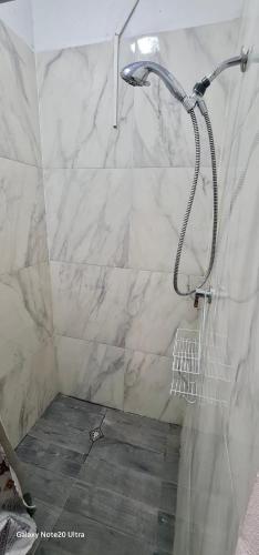 a shower with a shower head in a bathroom at Evolution Home in Astoria