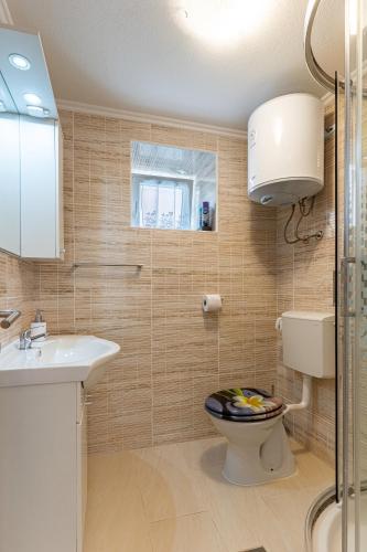 a bathroom with a toilet and a sink at Anabella in Martinšćica