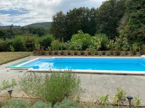 une grande piscine bleue dans un jardin dans l'établissement Lake view, à Saint-Sulpice-Laurière