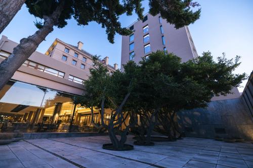a group of trees in front of a building at Hotel Cabo De Hornos in Punta Arenas