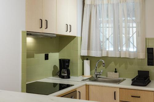 a small kitchen with a sink and a window at Atherial Studio in Athens