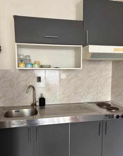 une cuisine avec un évier et un plan de travail dans l'établissement Cozy Studio Ideally Located, à Paris