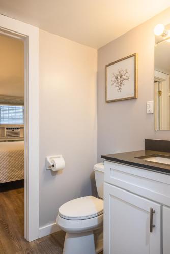 a bathroom with a white toilet and a sink at Eagle House Motel in Rockport