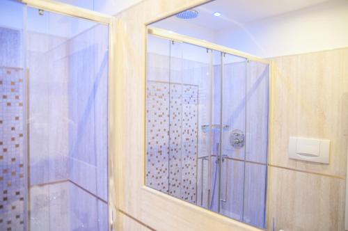 a shower with a glass door in a bathroom at Ca' Amadi in Venice