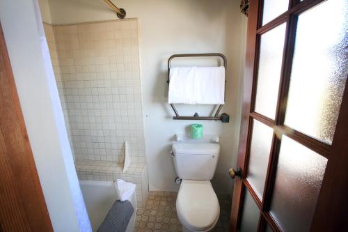 a bathroom with a toilet and a bath tub at The Charles Pacific Grove in Pacific Grove