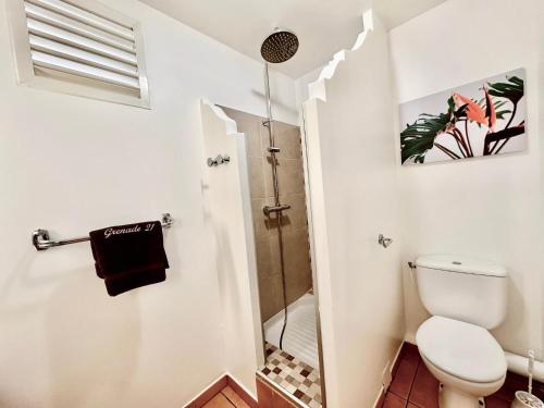 a bathroom with a toilet and a shower at Grenade 21 vue mer proche plage dans Complexe type Village Vacances in Sainte-Luce